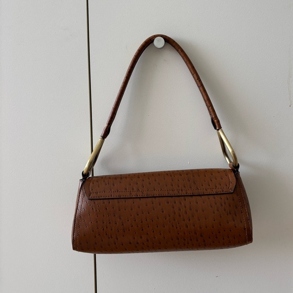 Brown Faux Ostrich Baguette Handbag Purse Clutch - Picture 2 of 5